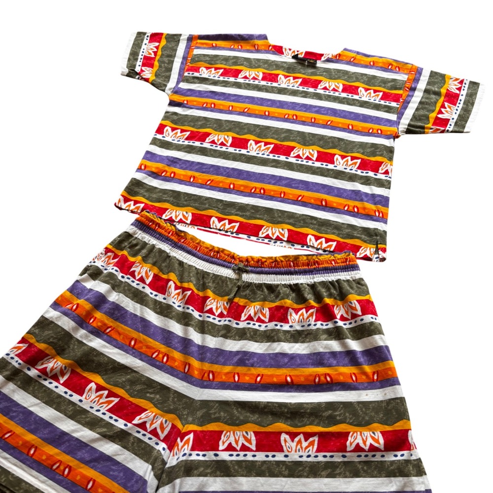 Vintage Lizsport Striped Set Top & Shorts 90s Colorful Patterned Outfit L/XL
